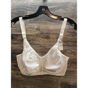 Vintage Full Coverage Bra Size 34D  White Lace  Trim Wireless Jc Penny